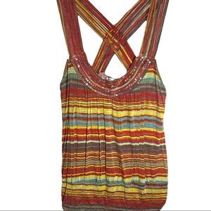 American Rag Womens Sleeveless Criss Cross Open Back Striped Tank Top Size Large